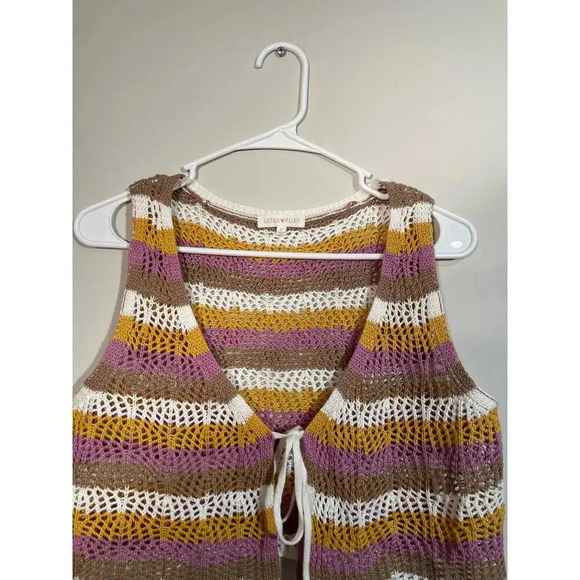 Ultra Flirt Purple Striped Open Knit Tie Front Cropped Vest‎ - Picture 2 of 7